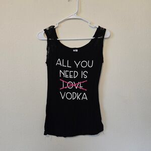 Women's Y2K 2000S Lace pink all you need is vodka Drinking Party Camp Tank Top